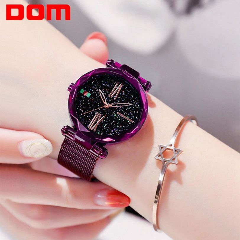 DOM Women Fashion Purple Quartz Watch Lady Steel Watchband High Quality Casual Waterproof Wristwatch Gift for Girl G-1244PK-1M1 - Image 2