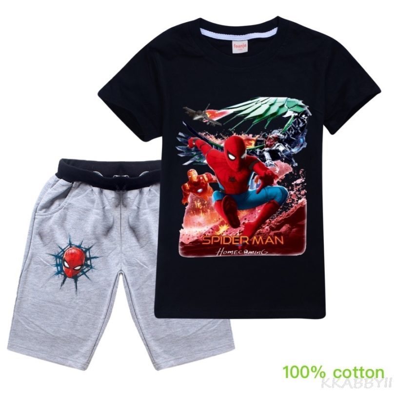 Disney SpiderMan T Shirt clothing set boys tshirt Kids T Shirt activewear set Shirt summer Short 1