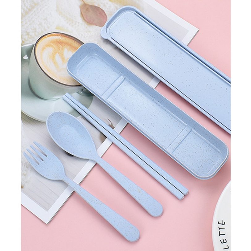 Environmental Portable Reusable Spoon Fork Travel Picnic Chopsticks Wheat Straw Tableware Cutlery Set With Carrying Box - Image 3