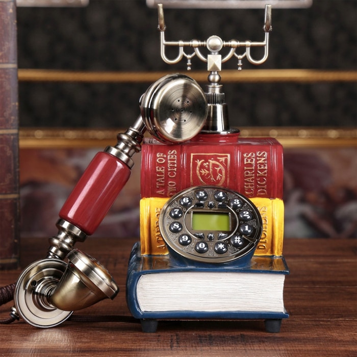 European Fashion Vintage Telephone key dial British red 3 books Antique resin landline retro phone For 2