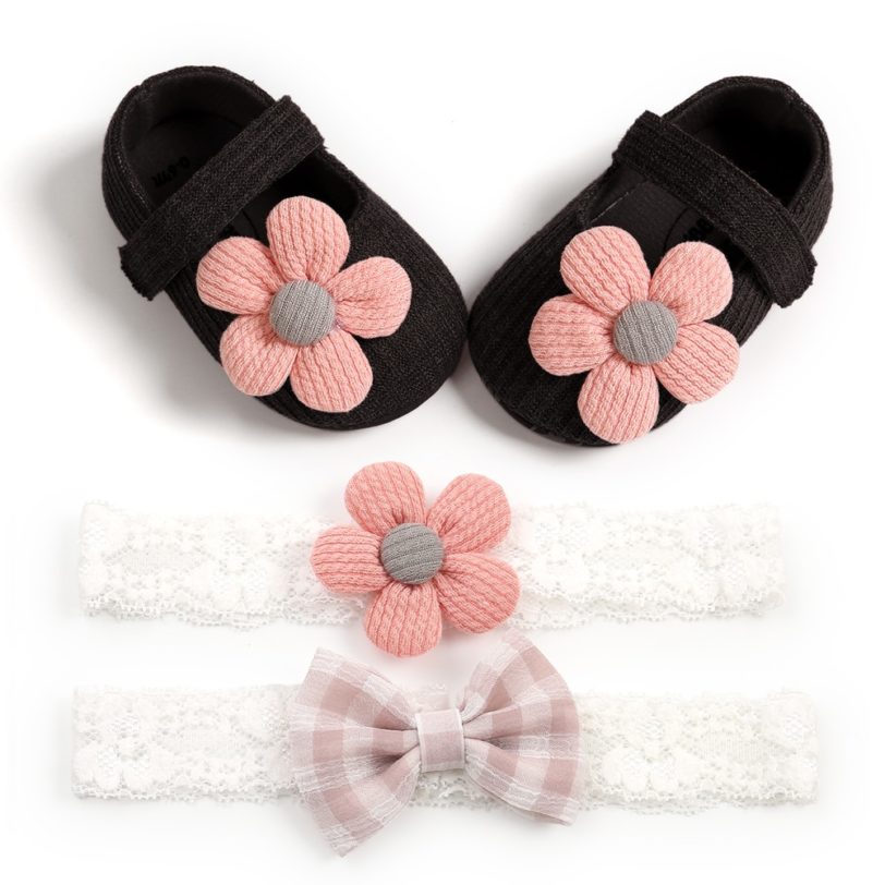 FOCUSNORM 0-18M Newborn Baby Girls Boys Crib Shoes Cotton Flowers Hook Soft Cork Baby Shoes 6 Colors Headband - Image 2