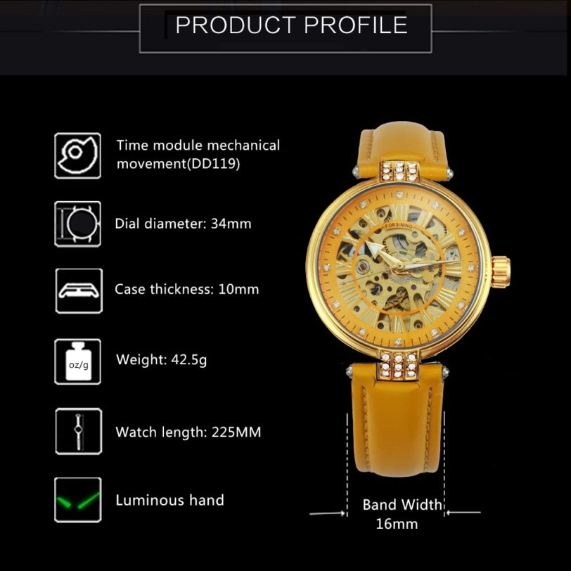 FORSINING Skeleton Watch Iced Out Ladies Watches Top Brand Luxury Female Wristwatch Automatic Mechanical Clock zegarek damski - Image 6