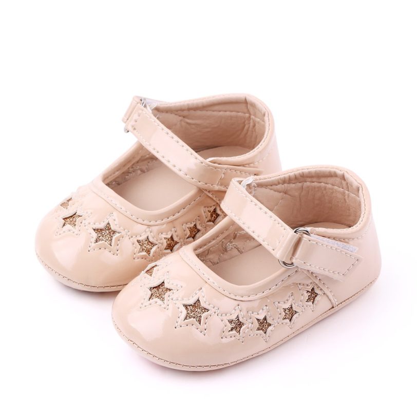 Fashion Brand Newborn Baby Girls Shoes Leather Buckle First Walkers with Stars Soft Soled Non-slip Crib Shoes for 1 Year 0-18M - Image 3