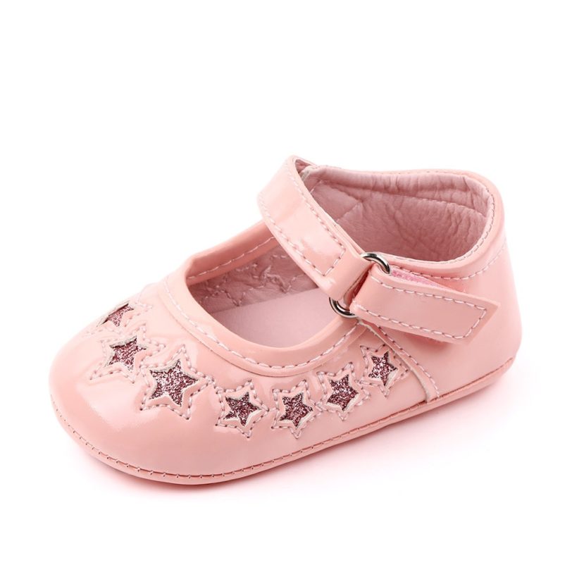 Fashion Brand Newborn Baby Girls Shoes Leather Buckle First Walkers with Stars Soft Soled Non-slip Crib Shoes for 1 Year 0-18M - Image 4