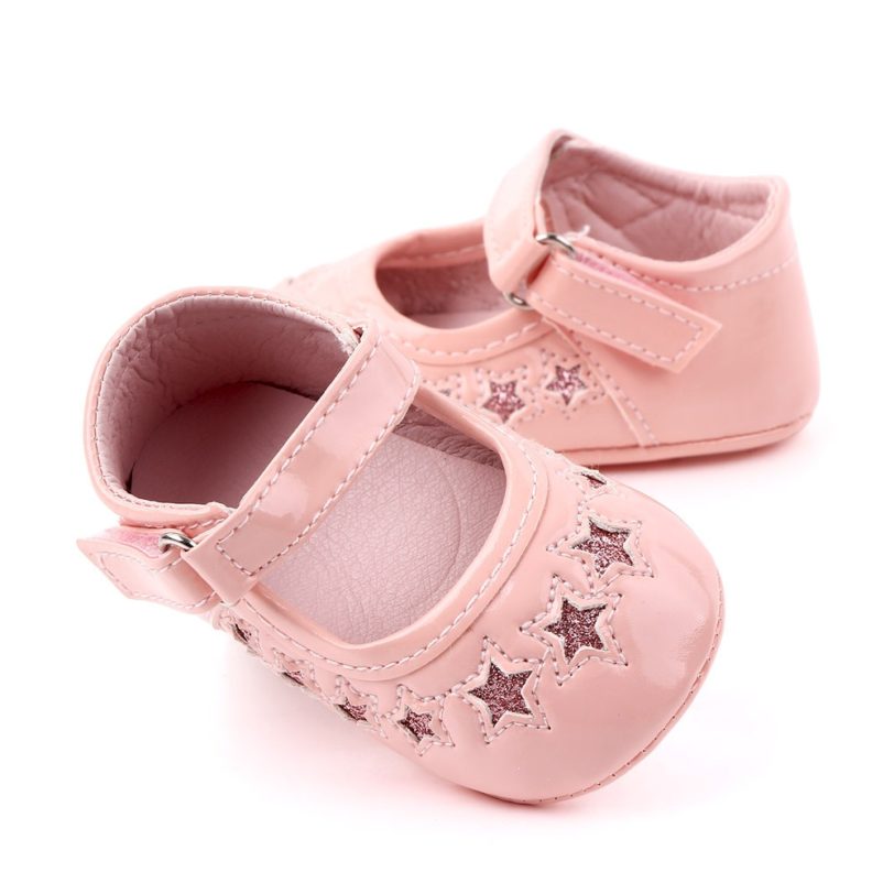 Fashion Brand Newborn Baby Girls Shoes Leather Buckle First Walkers with Stars Soft Soled Non-slip Crib Shoes for 1 Year 0-18M - Image 2