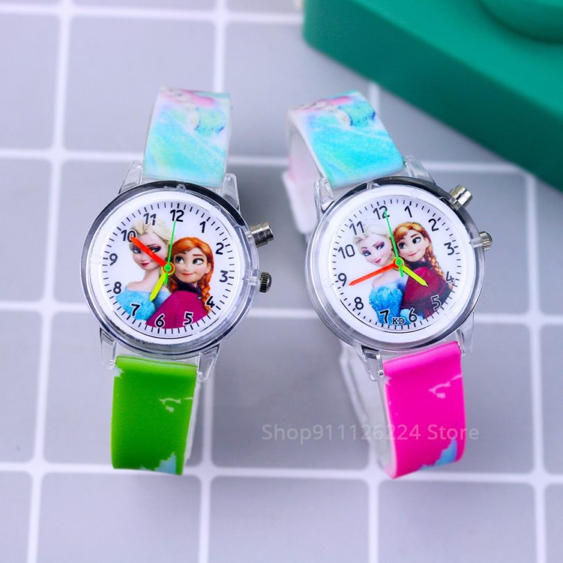 Fashion Cartoon Flash Light Girls Watches Kids with Bracelet Silicone Strap Princess Elsa Children Watches Clock reloj infantil - Image 5