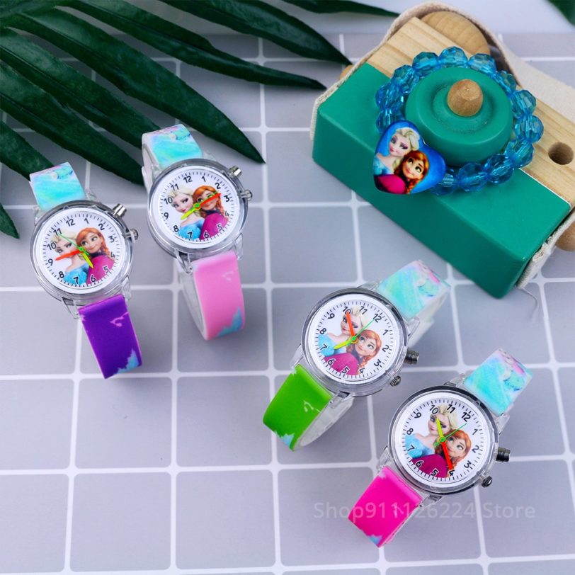 Fashion Cartoon Flash Light Girls Watches Kids with Bracelet Silicone Strap Princess Elsa Children Watches Clock reloj infantil - Image 6