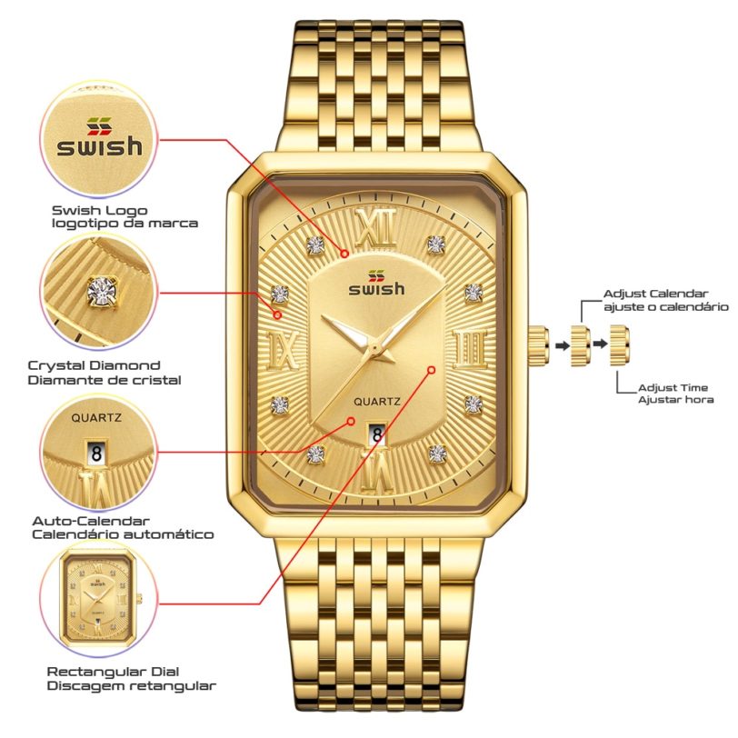 Fashion Gold Watches for Men Top Brand Luxury Men's Creative Rectangle Quartz Wrist Watch Waterproof Sports Relogio Masculino - Image 3