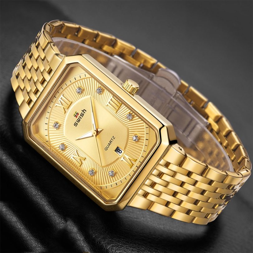 Fashion Gold Watches for Men Top Brand Luxury Men's Creative Rectangle Quartz Wrist Watch Waterproof Sports Relogio Masculino - Image 2