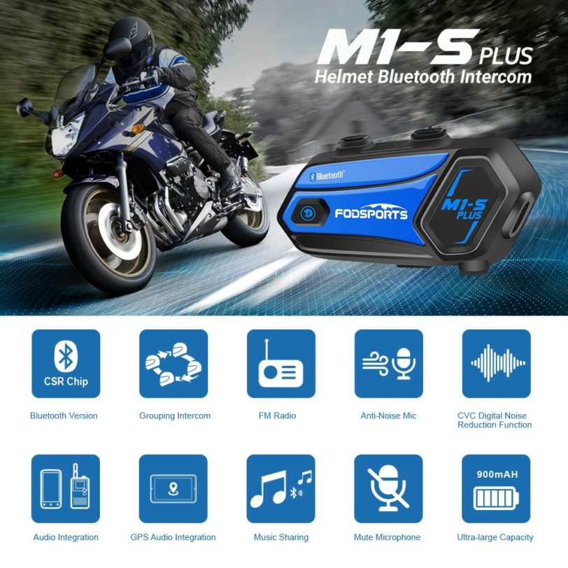 Fodsports 2 Pcs M1-S Plus Helmet Intercom Motorcycle Bluetooth Headset Intercom Wireless 8 Rider BT Interphone FM Music Sharing - Image 2