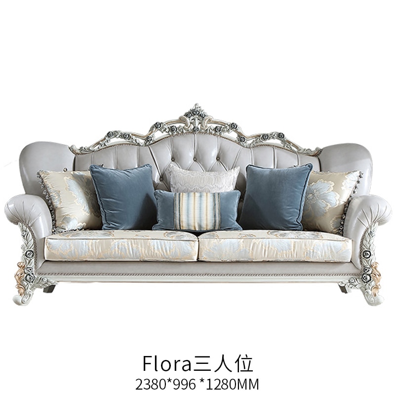 French light luxury leather sofa large family European living room high sense sofa combination furniture set 2
