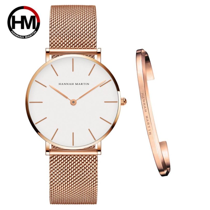 Full Rose Gold 1 Set Bracelet Watch Japan Quartz Creative Design Waterproof Stainless Steel Mesh Ladies Watches Relogio Feminino - Image 4