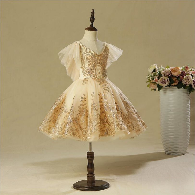 Golden Sequin Lace Baby Girl Dress 1 Year Birthday Party Gown Newborn Baptism Dress Toddlers Girl Newborn Girl Christening Dress - Image 4