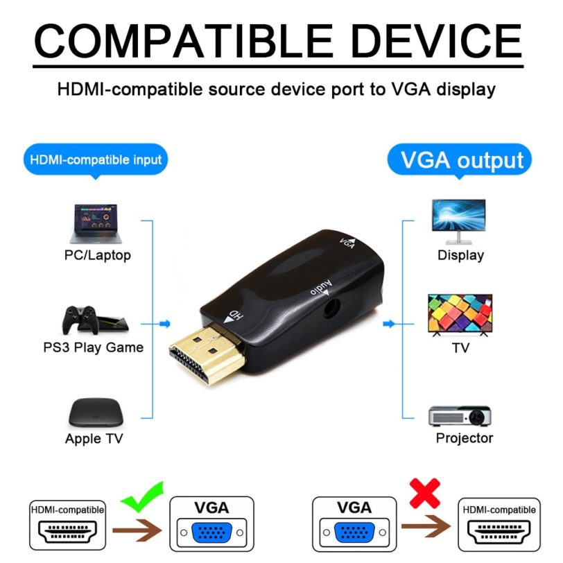 HDMI-compatible to VGA Cable Converter Male To Famale Converter Adapter 3.5 mm Jack Audio HD 1080P For PC Laptop Tablet - Image 3