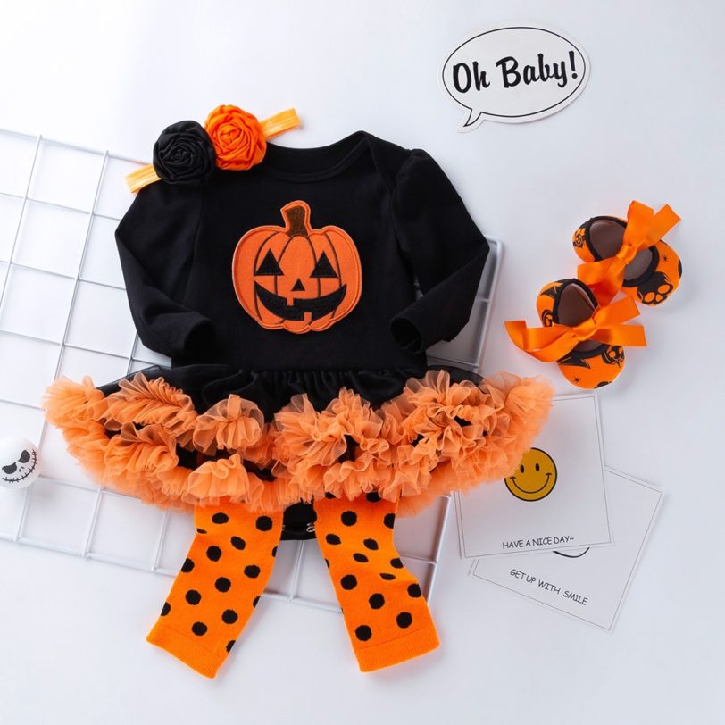 Halloween Baby Girl Clothing for Kids Romper Cotton Long Sleeve Toddler Pumpkin Jumpsuit Tutu Dress Costumes 2020 Popular - Image 4