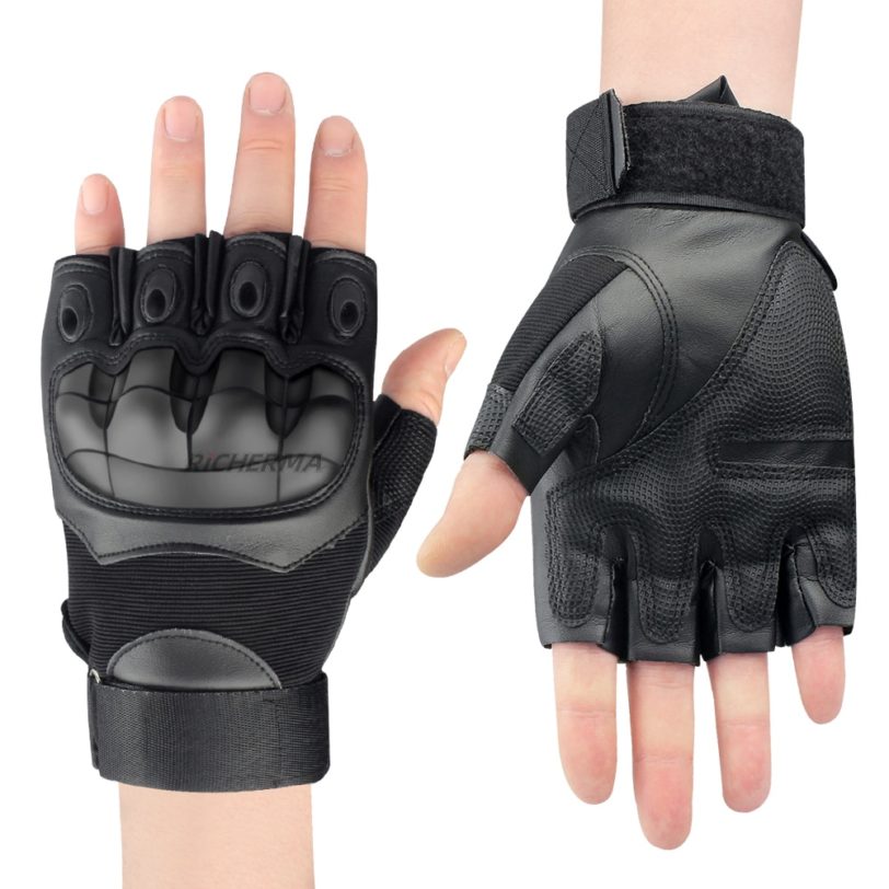 Hard Knuckles Motorcycle Fingerless Gloves Leather Protective Gear Motocross Motorbike Scooter Moto Cycling Biker Racing Riding - Image 5