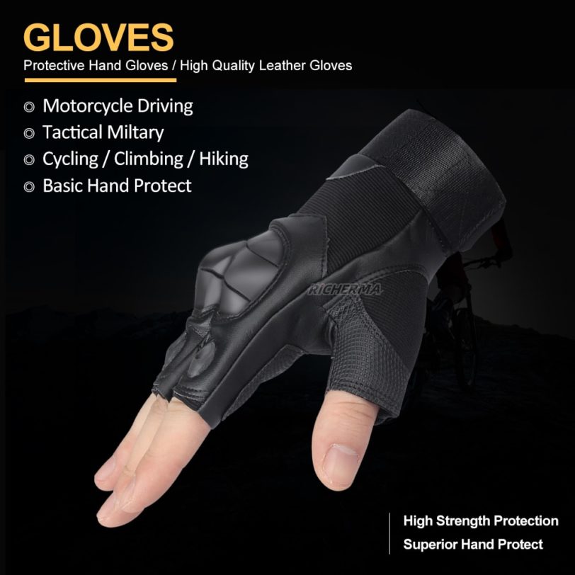 Hard Knuckles Motorcycle Fingerless Gloves Leather Protective Gear Motocross Motorbike Scooter Moto Cycling Biker Racing Riding - Image 2