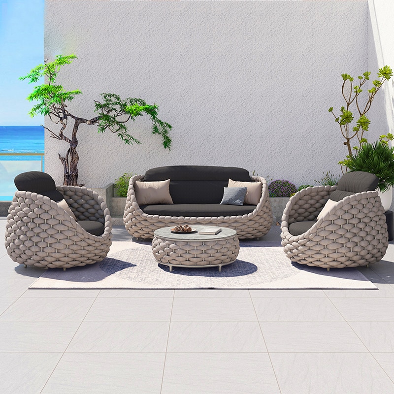 High end outdoor sofa villa sales office terrace rattan chair coffee table outdoor waterproof sunscreen rattan