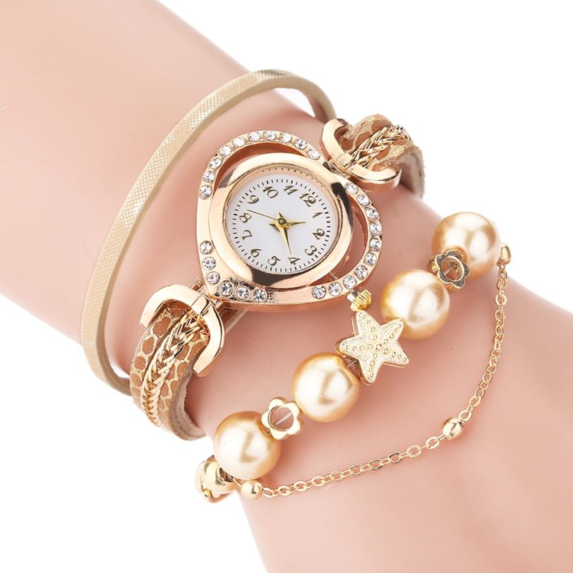 Hot Sale Women Bracelet Watches With Pearl Pendant Luxury Ladies Leather Quartz Rhinestone Wristwatches Clock Zegarek Damski - Image 2