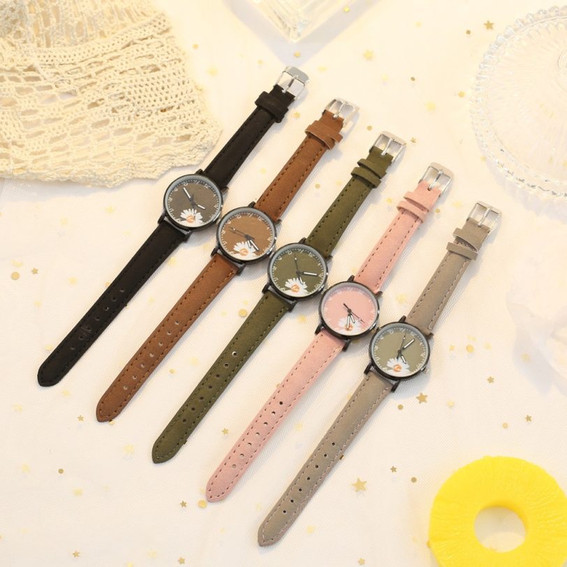 Hot Sales Dress Woman's Watch Daisy Flowers Cute Ladies Wristwatch Bracelet Set Casual Matte Leather Female Watches reloj mujer - Image 6