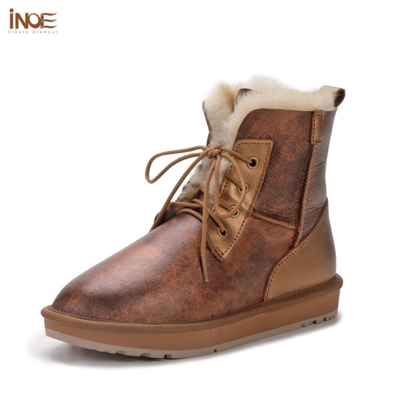 INOE Real Sheepskin Leather Natural Sheep Wool Fur Lined Casual Ankle Winter Snow Boots for Women Warm Shoes Waterproof Black - Image 4