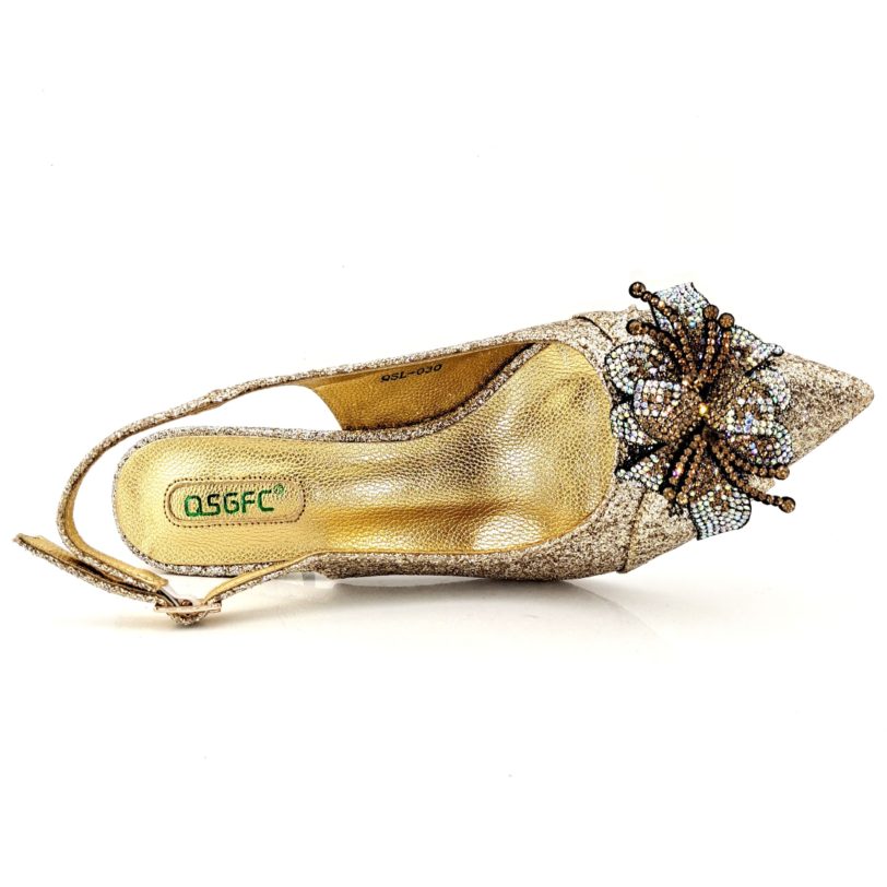 Italian Design 2021 Nigerian Fashion Elegant Ladies Shoes and Bag Set With Special Flower Decoration in Gold Color for Party - Image 3