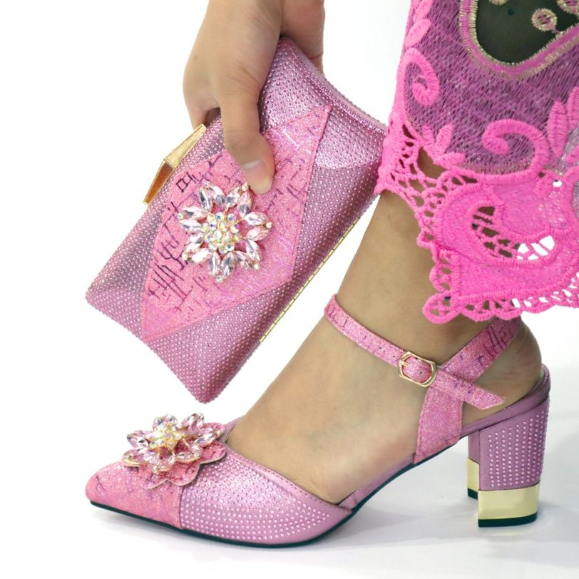 Italian Shoes and Bags to Match Shoes with Bag Set Decorated with Rhinestone Nigerian Women Wedding Shoes Set Wedding Party Bag - Image 3