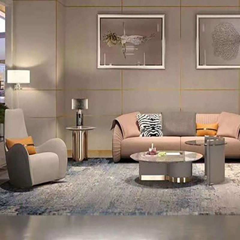 Italian postmodern leather sofa luxury villa large apartment living room hardcover room Italian light luxury solid