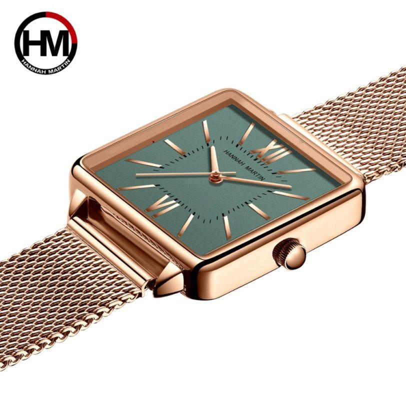 Japan Quartz Movement Green Dial Roman Square Watches Case Stanless Steel Fashion Wristwatch Ladies Rose Gold Watches For Women - Image 5