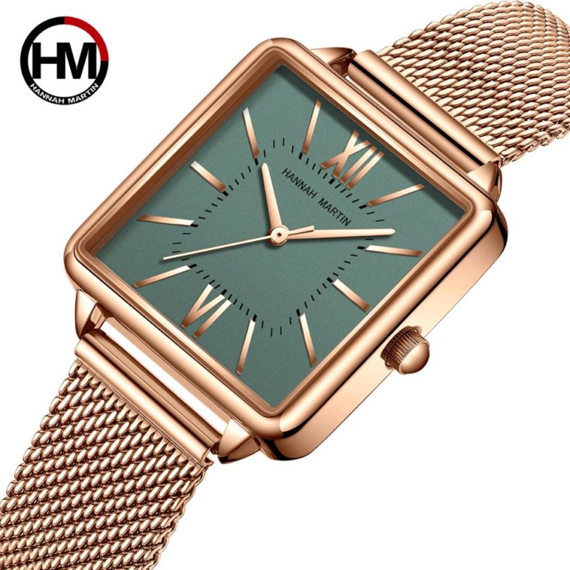 Japan Quartz Movement Green Dial Roman Square Watches Case Stanless Steel Fashion Wristwatch Ladies Rose Gold Watches For Women - Image 2