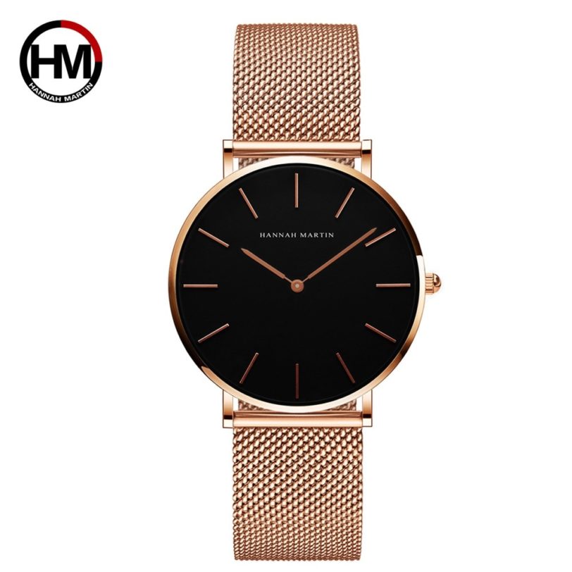 Japan Quartz Movement High Quality 36mm hannah Martin Women Stainless Steel Mesh Rose Gold Waterproof Ladies Watch Dropshipping - Image 2