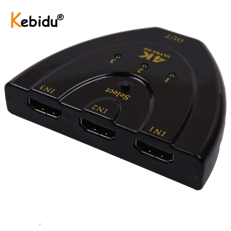 Kebidu Mini 3 Port Switch Box HDMI compatible 1080P 4K 2K 3D 4K Switcher Splitter 3 1