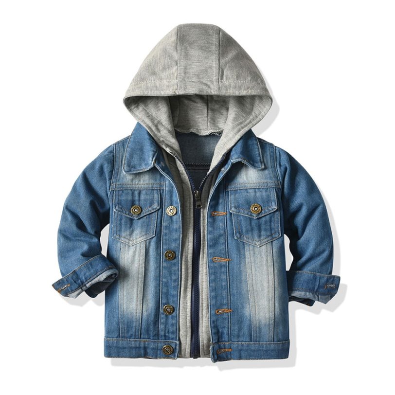 Kids Boys Girls Denim Hooded Jackets Casual Fake Two Cardigan Coat Children Cowboy Zipper Outerwear Clothes JYF - Image 2