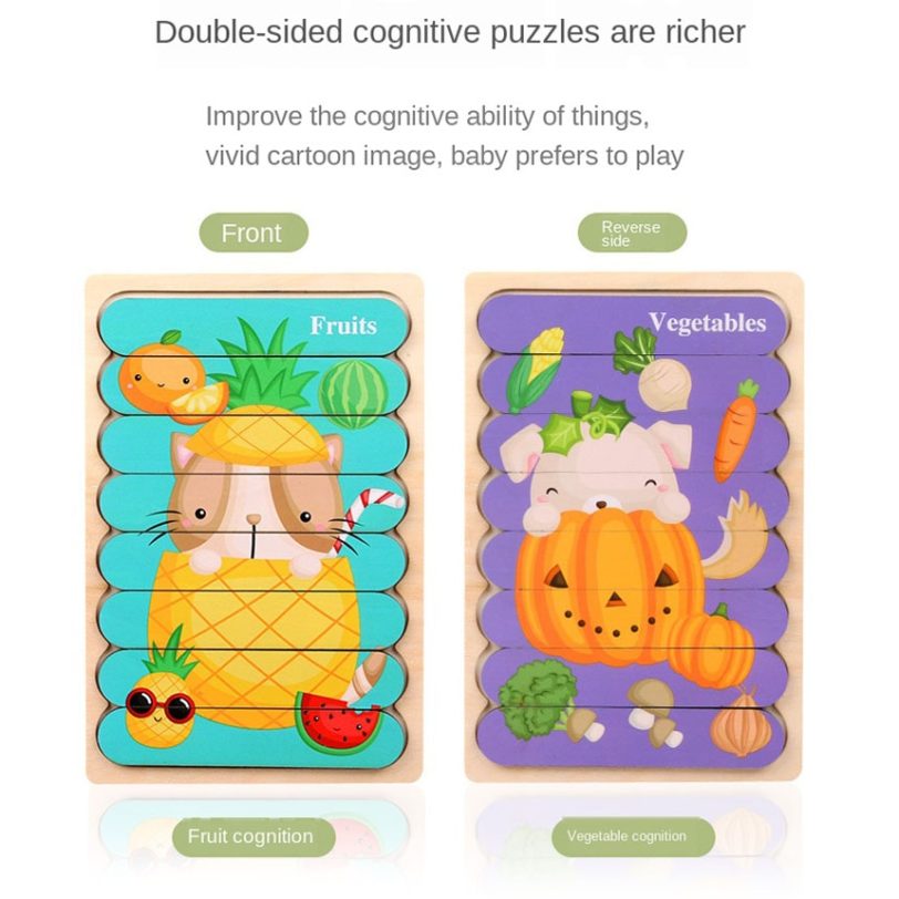 Kids Brain Wooden Toy Double-sided 3D Puzzle Creative Strip Puzzle Stacking Jigsaw Baby Montessori Educational Toys for Children - Image 4