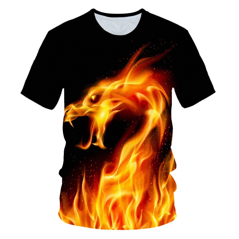 Kids New Summer Fashion 3D T shirt Blue Flame Dragon Funny Design Big Boy Girl Printed 3