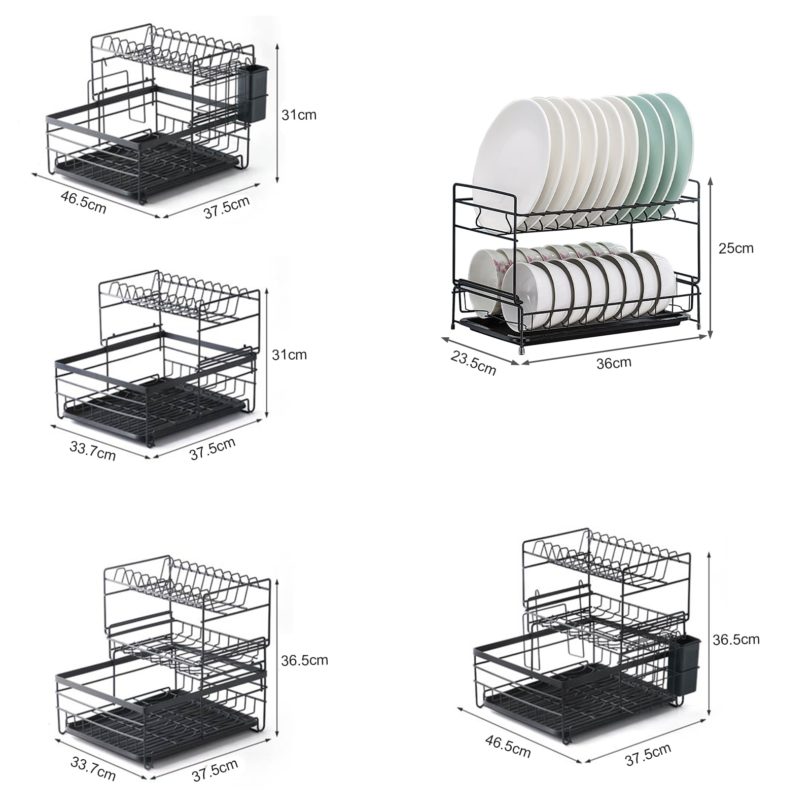 Kitchen Storage Rack Carbon steel with Removable Drain Board Dish Drainer Utensil Holder Countertop Organizer - Image 6