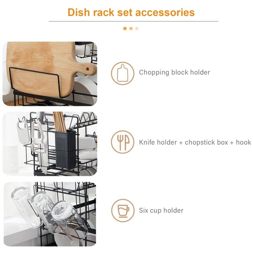 Kitchen Storage Rack Carbon steel with Removable Drain Board Dish Drainer Utensil Holder Countertop Organizer - Image 2