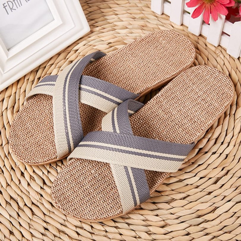 LCIZRONG New Linen Beach Slippers Men 35-45 Large Size Home Shoes Flip Flops Man Indoor Bathroom Slides Unisex Family Slippers - Image 5