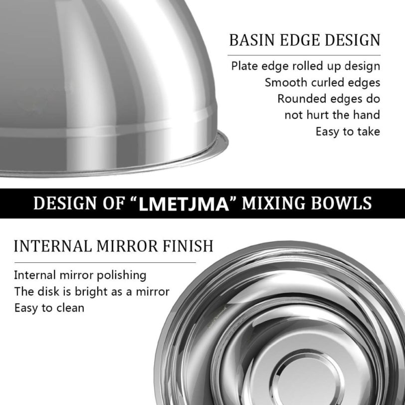 LMETJMA Stainless Steel Mixing Bowls (Set of 6) Non Slip Nesting Whisking Bowls Set Mixing Bowls For Salad Cooking Baking KC0257 - Image 2