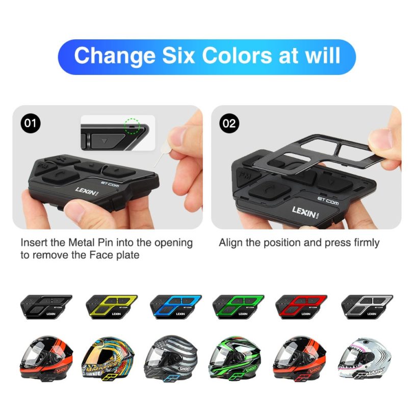 Lexin ET Com V5.0 Motorcycle Bluetooth Intercom Helmet Headset Multicolor FM Wireless BT Intercomunicador Moto 1200M 2 Riders - Image 6