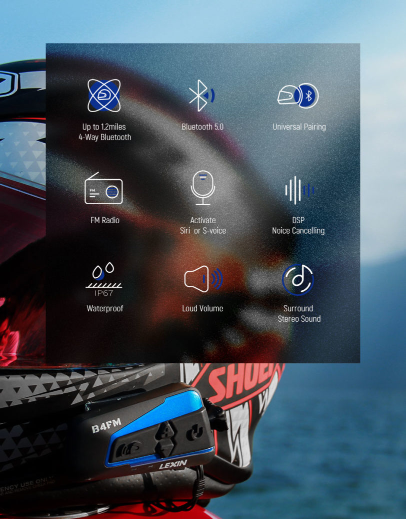 Lexin Motorcycle Bluetooth Helmet Headset Intercom 4 Riders 1600M Wireless BT Intercomunicador Moto B4FM Intercomunicadores de casco - Image 2