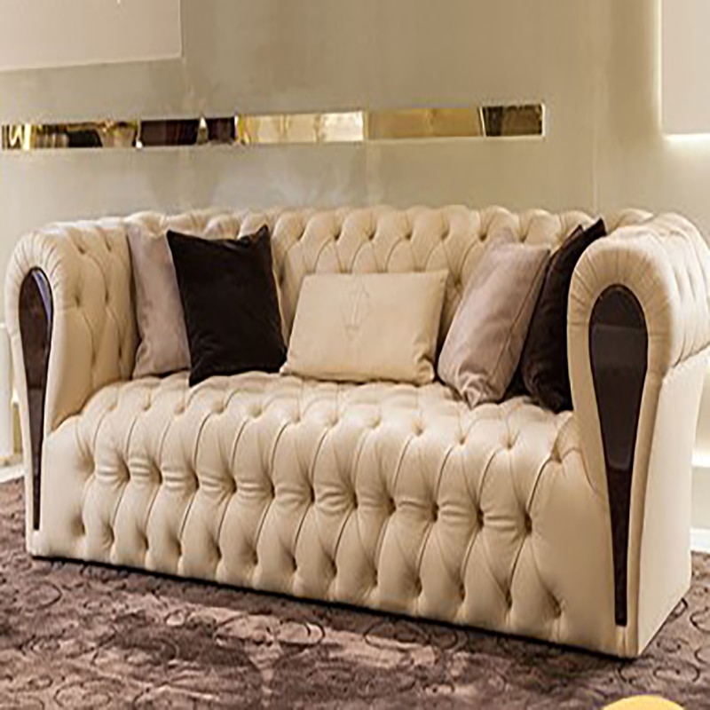 Light luxury post modern Italian living room three seat pull buckle frosted cowhide sofa combination villa 1