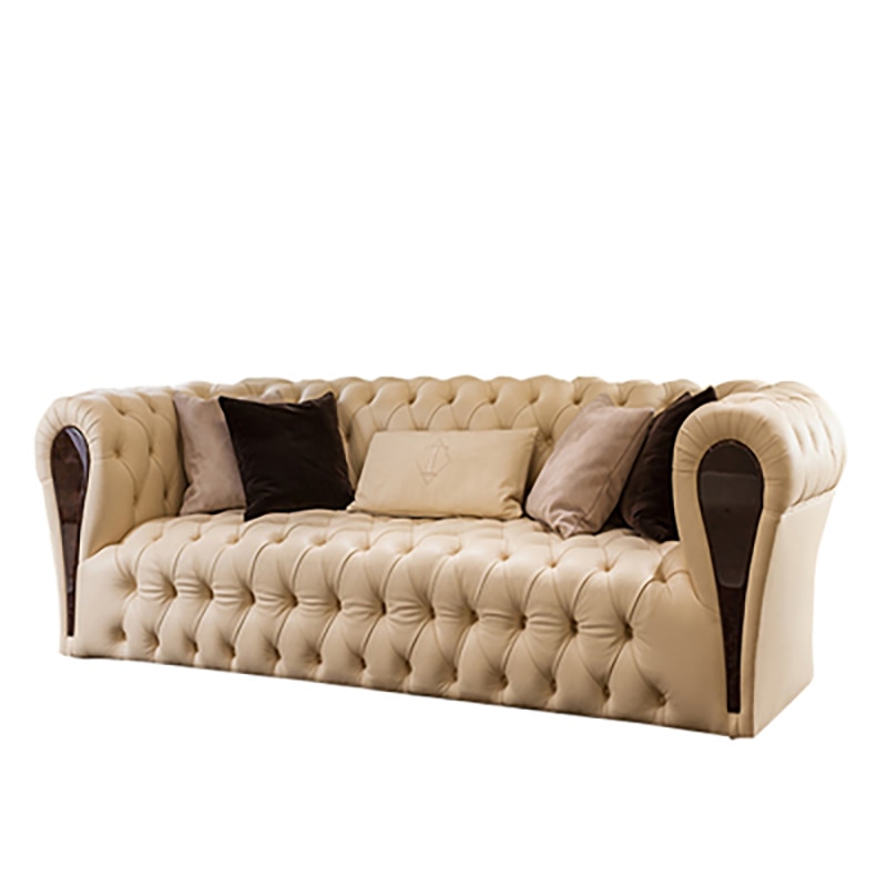 Light luxury post modern Italian living room three seat pull buckle frosted cowhide sofa combination villa