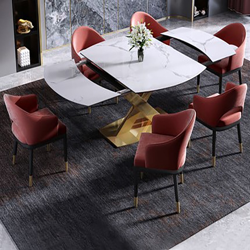 Light luxury rock board dining table modern minimalist Nordic round table household small apartment telescopic rotating