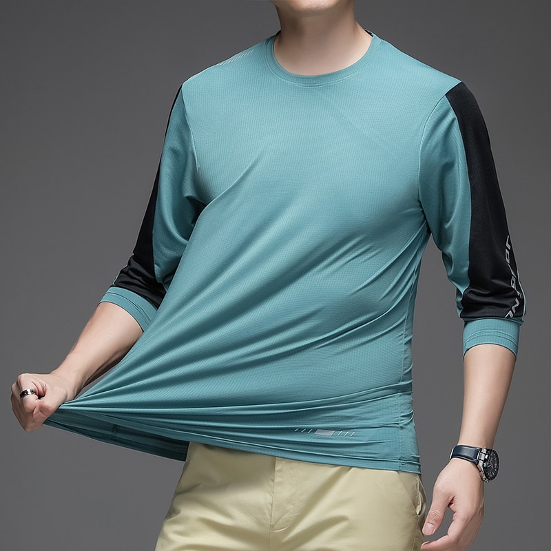 Long Sleeve Patchwork T Shirts Men 2021 New Spring Short Tees Solid Basic Soft Male Female 2
