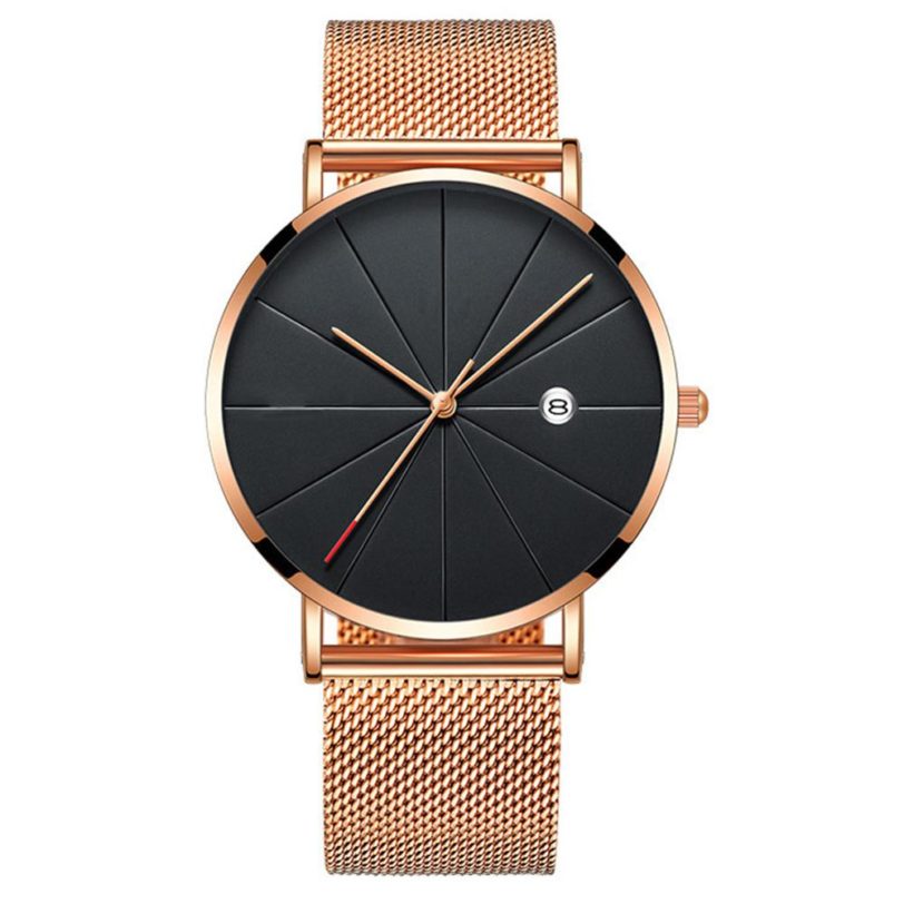 Luxury Fashion Business Watches Men Super Slim Watches Stainless Steel Mesh Belt Quartz Watches Gold Watches