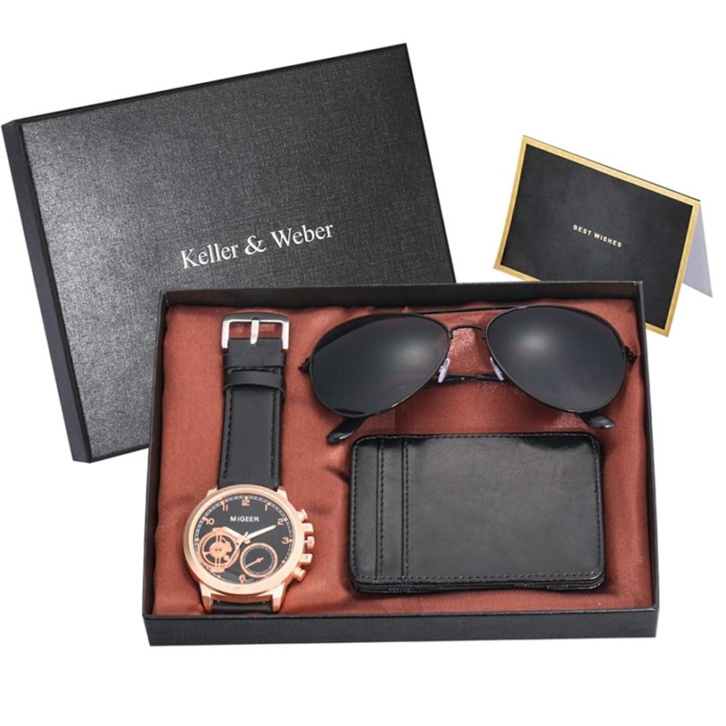 Luxury Rose Gold Men's Watch Leather Card Credit Holder Wallet Fashion Sunglasses Sets for Men Unique Gift for Boyfriend Husband - Image 4