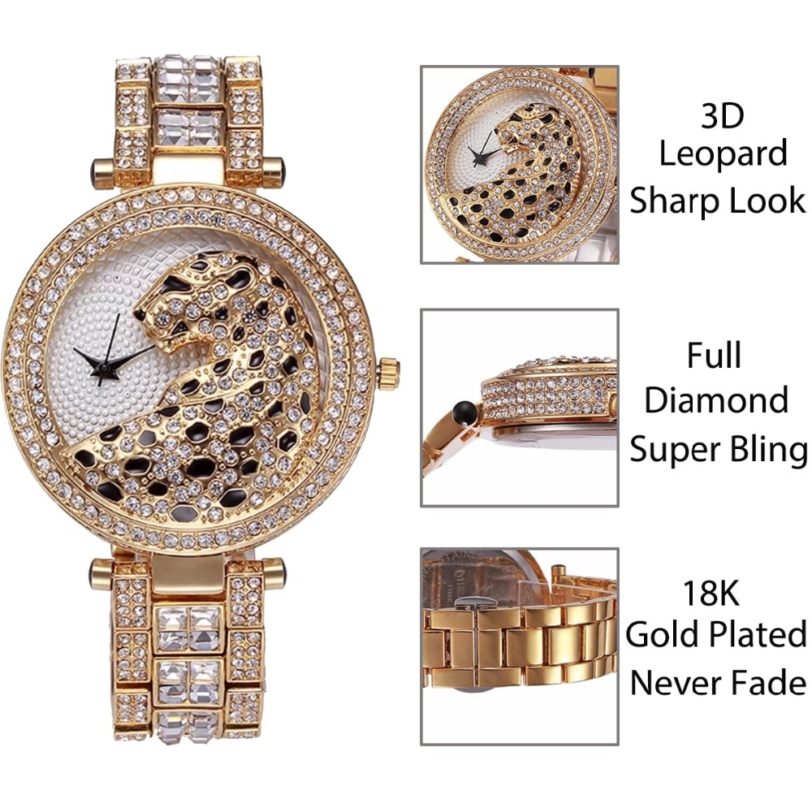 MISSFOX Women Quartz Watch Fashion Bling Casual Ladies Watch Female Quartz Gold Watch Crystal Diamond Leopard For Women Clock - Image 5