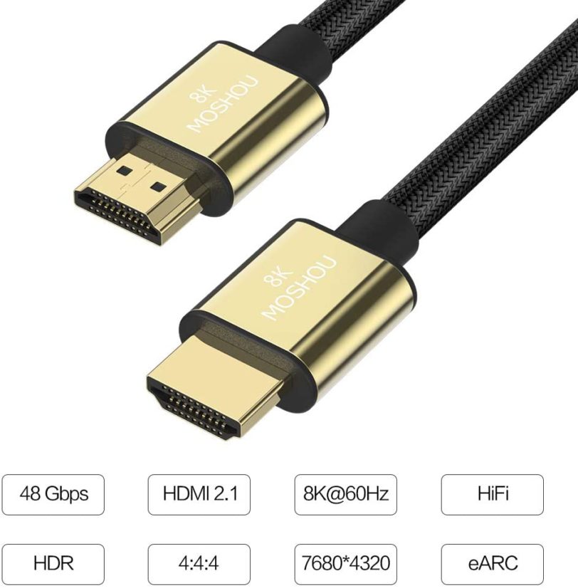 MOSHOU Ultra High Speed HDMI 2.1 Cable 8K 60Hz 4K 120Hz 3D HDR 48Gbps HiFi eARC Dolby Atmos HDCP2.2 for Amplifier TV PS4 PS5 - Image 5