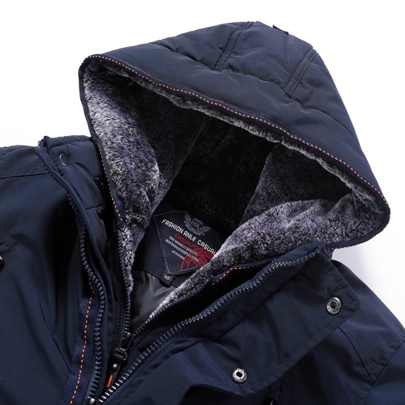 Men 2021 Winter New Casual Long Thick Fleece Hood Waterproof Parkas Jacket Coat Men Outwear Fashion Pockets Parka Jacket 58 Plus - Image 4